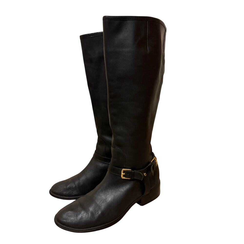 Lauren Ralph Lauren Size 10 Tall Black Leather Riding Boots Harness Side Zip